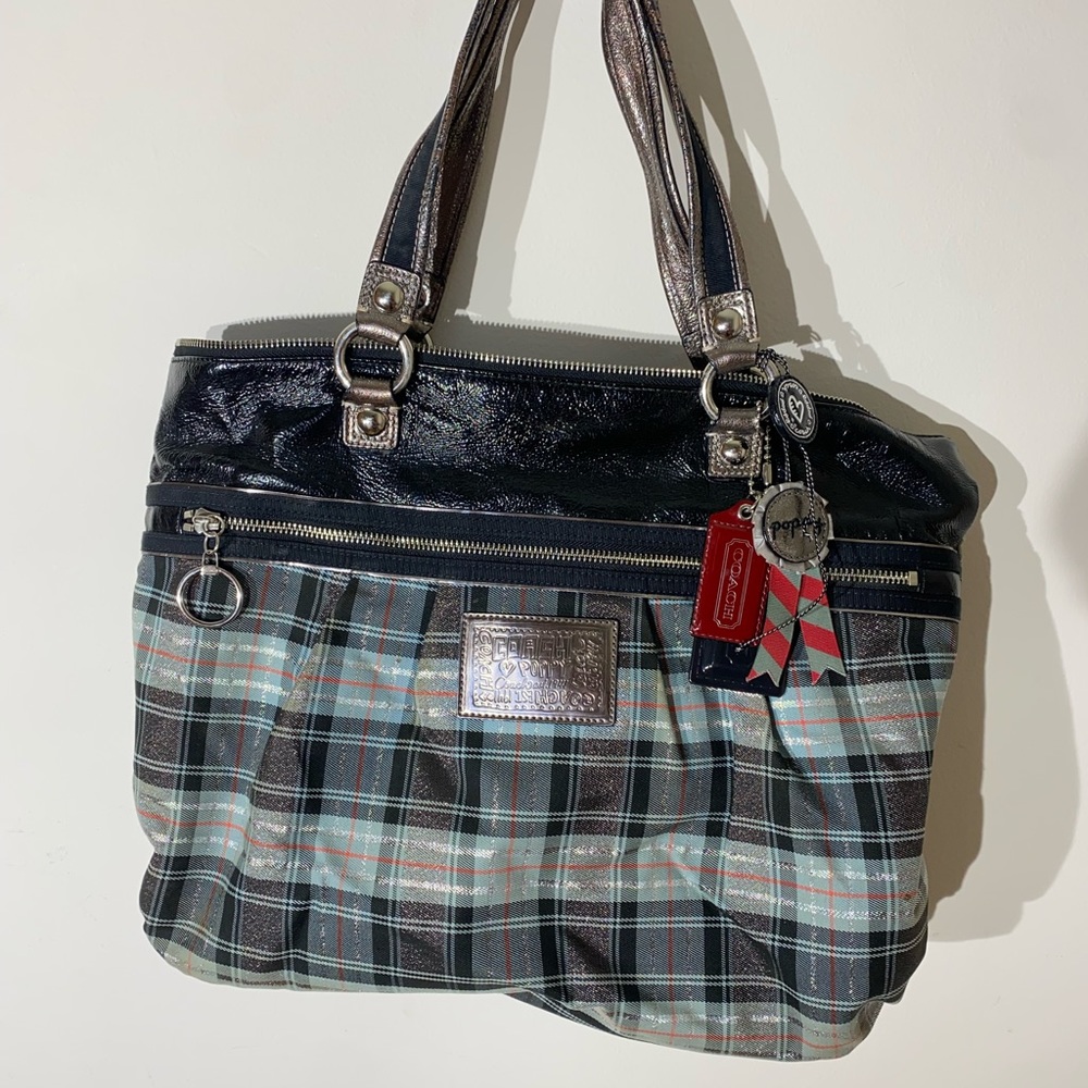 Coach Purse.  Blue Plaid. Poppy Collection